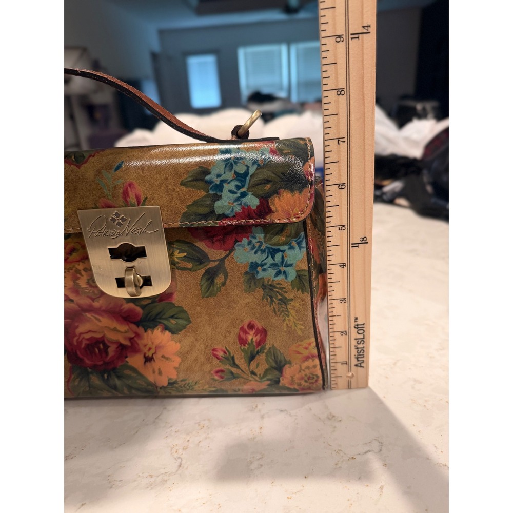 Patricia Nash Floral Leather Top Handle Satchel Bag Tan Rose Gold Tone Hardware - Picture 12 of 13